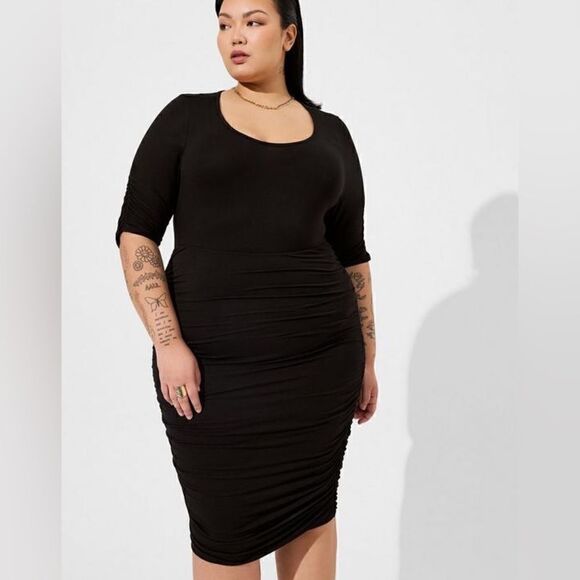 Torrid Black Super Soft Mini Elbow Sleeve Body Con Dress - Picture 1 of 10